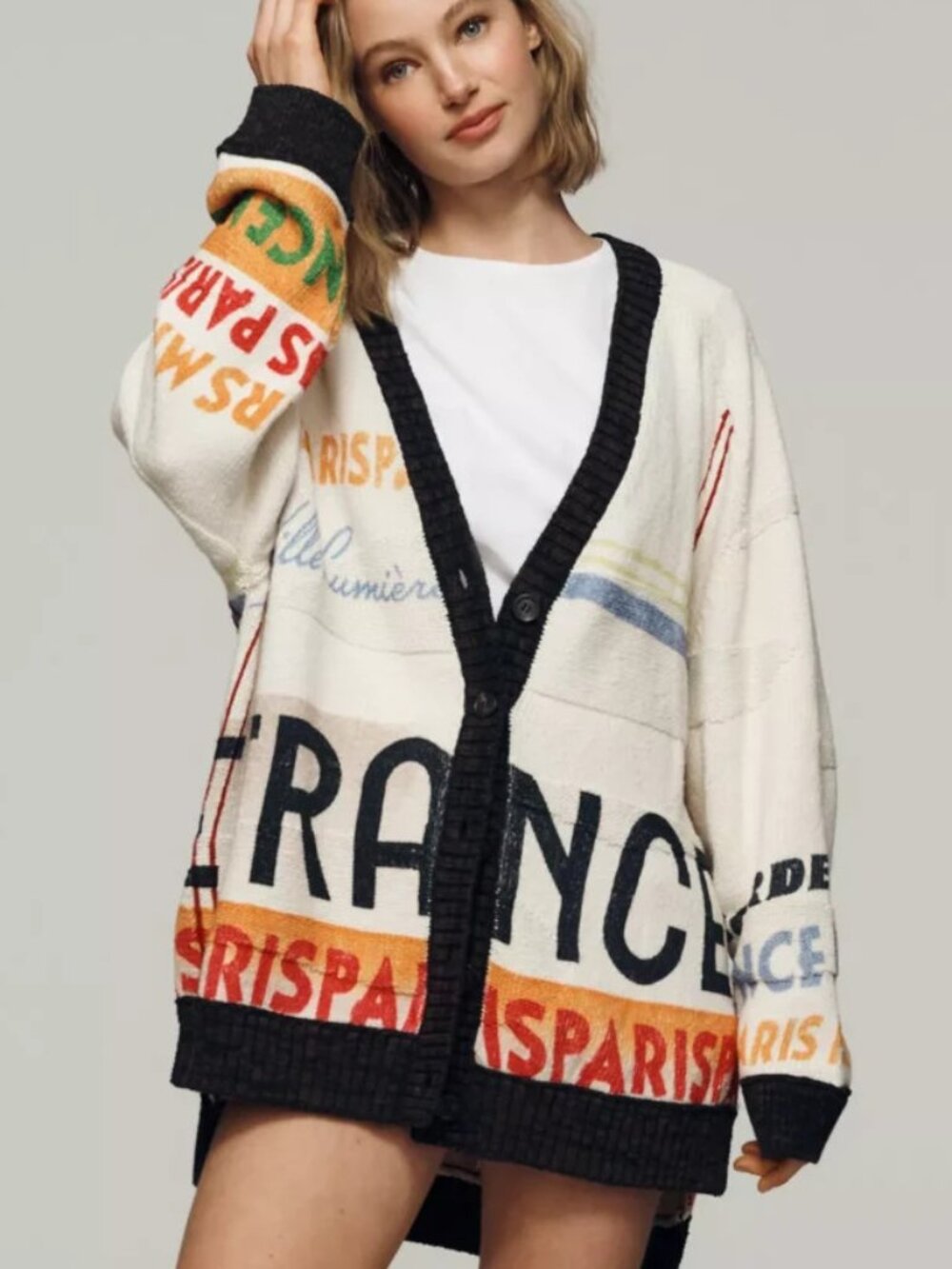 Anthropologie Maeve Cotton Blend Boyfriend Cardigan Sweater Paris France S NWT